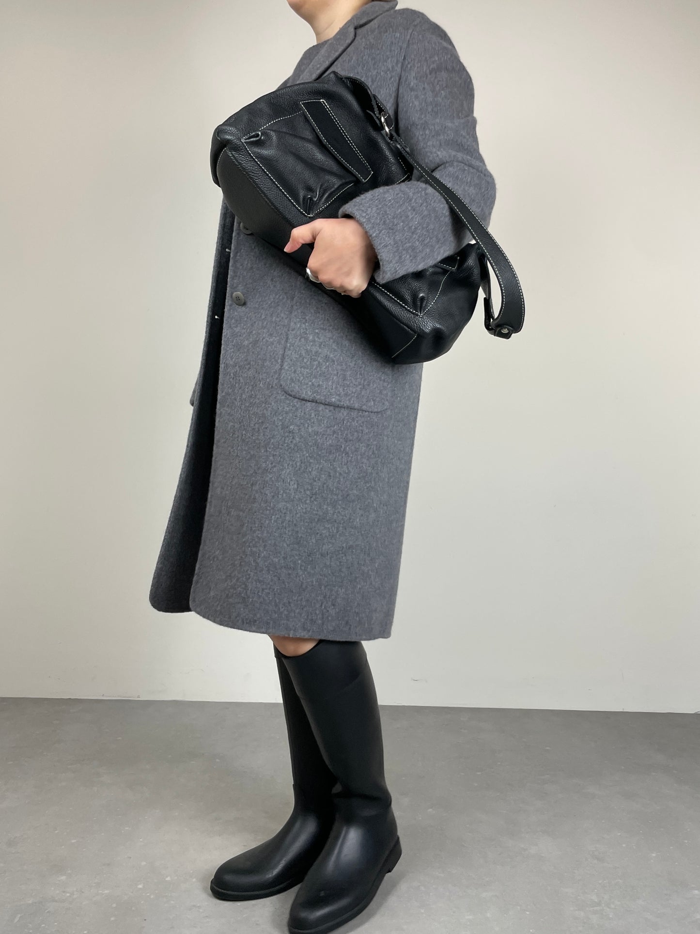 Maxi borsa in vera pelle nera