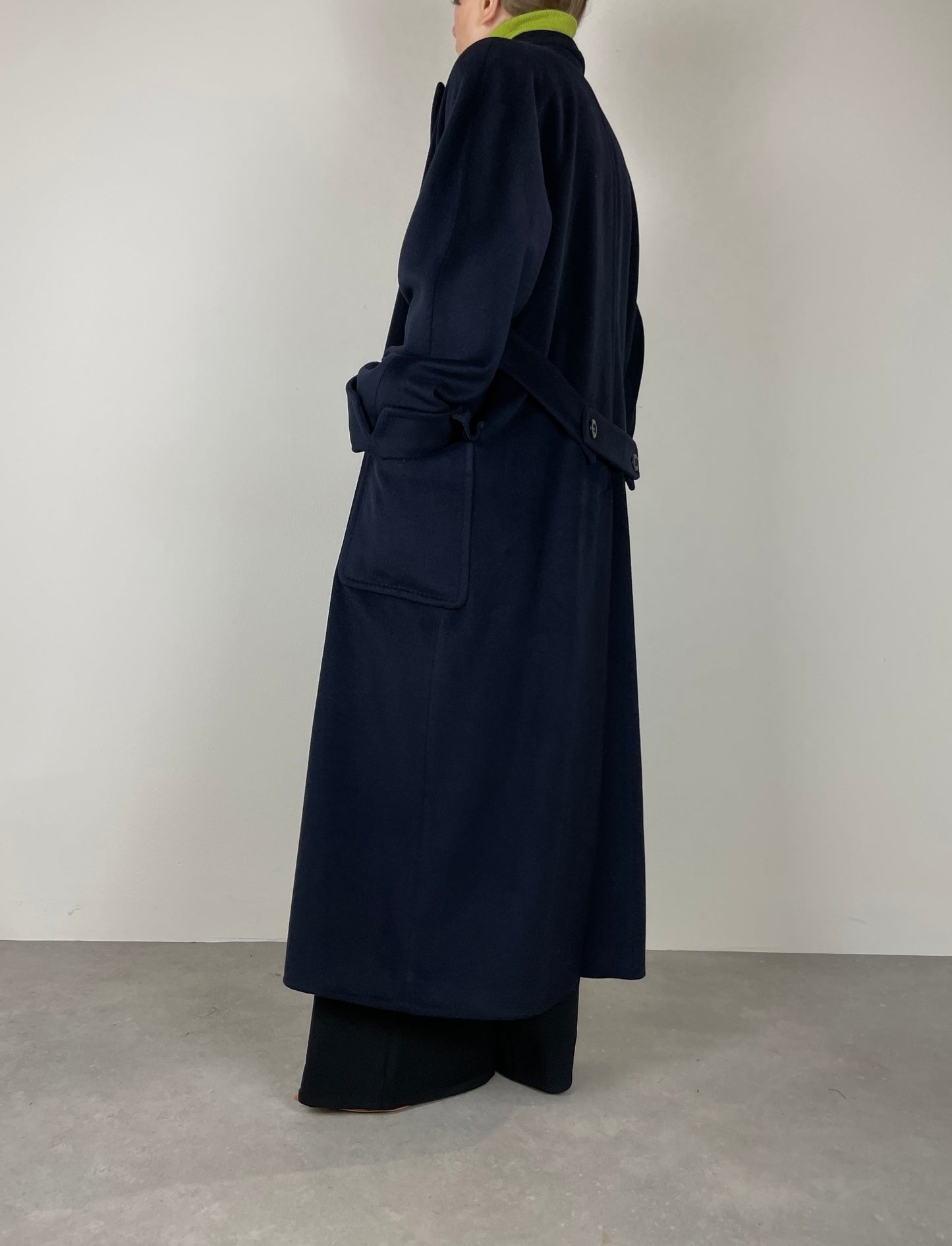 Blue wool, angora and cashmere coat
