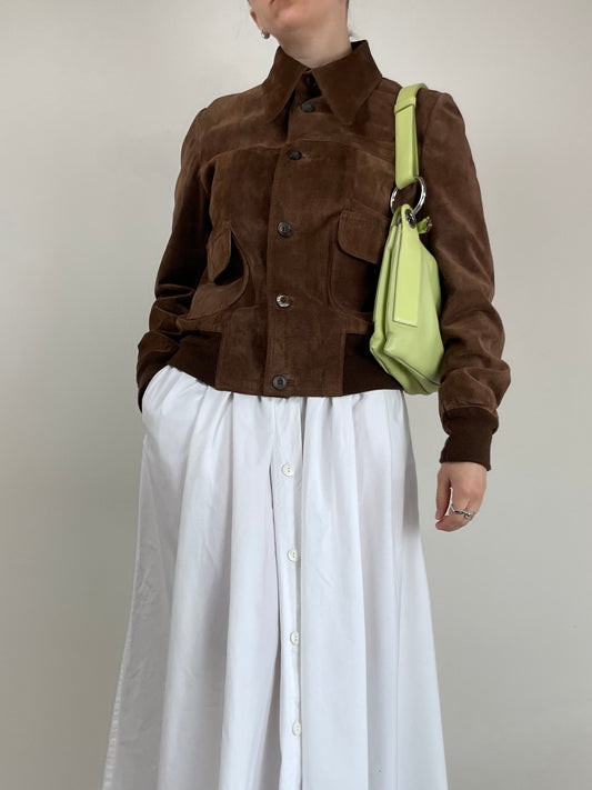 Giacca vintage in pelle scamosciata color cioccolato