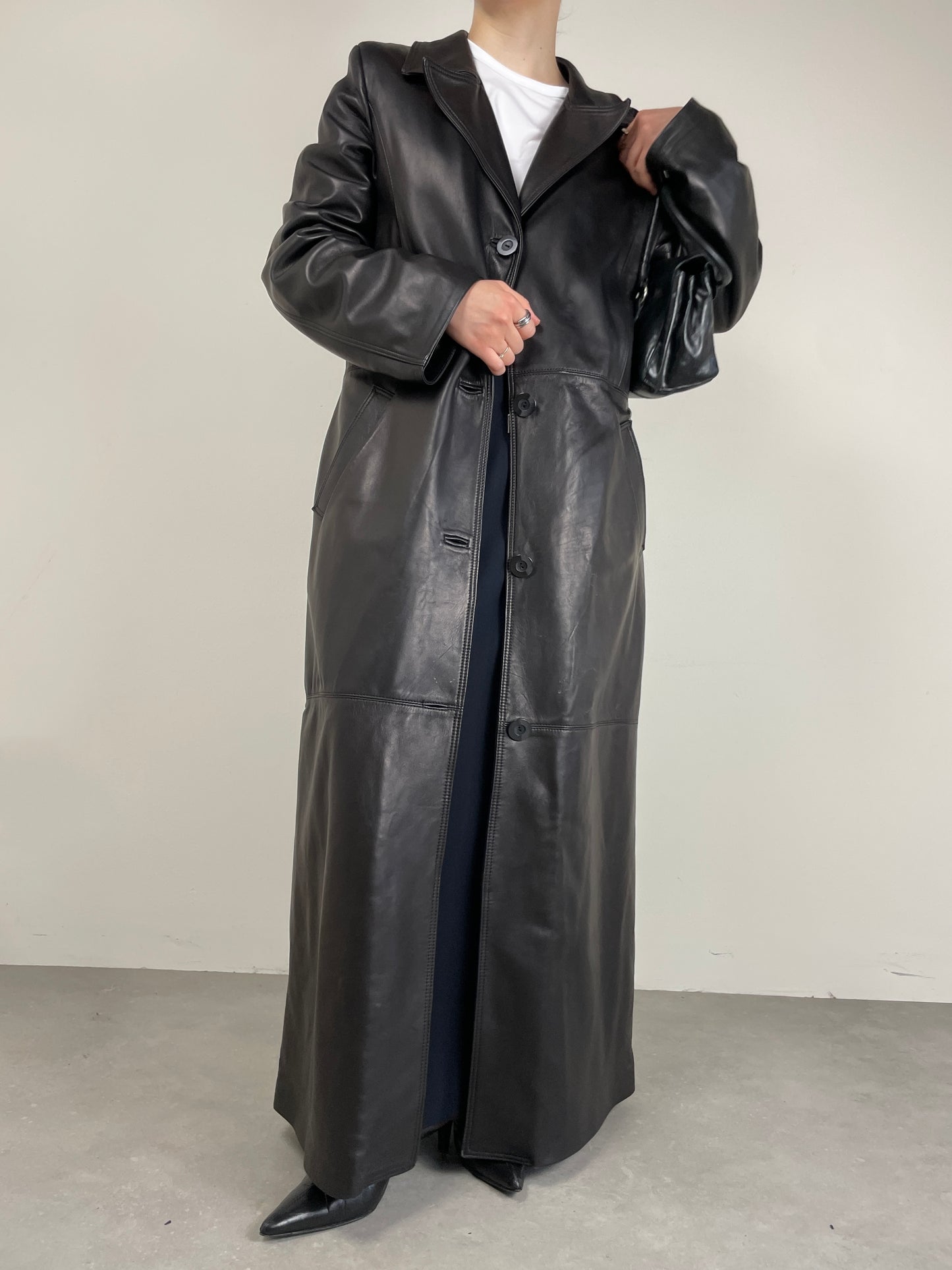 Trench lungo in vera pelle