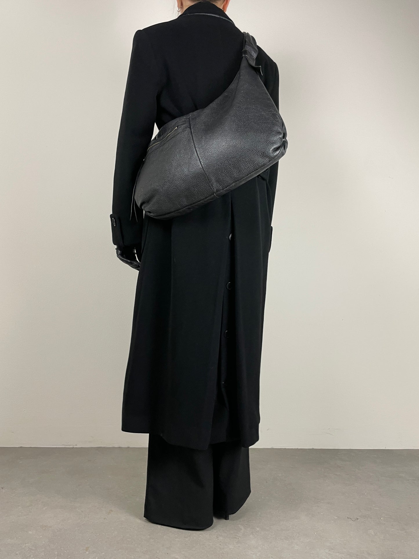 Maxi borsa hobo in vera pelle nera