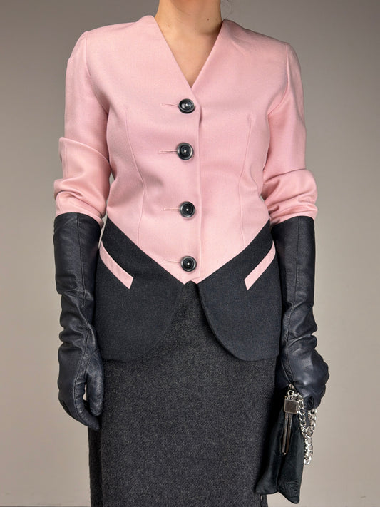 Blazer vintage in lana bicolore rosa e grigio
