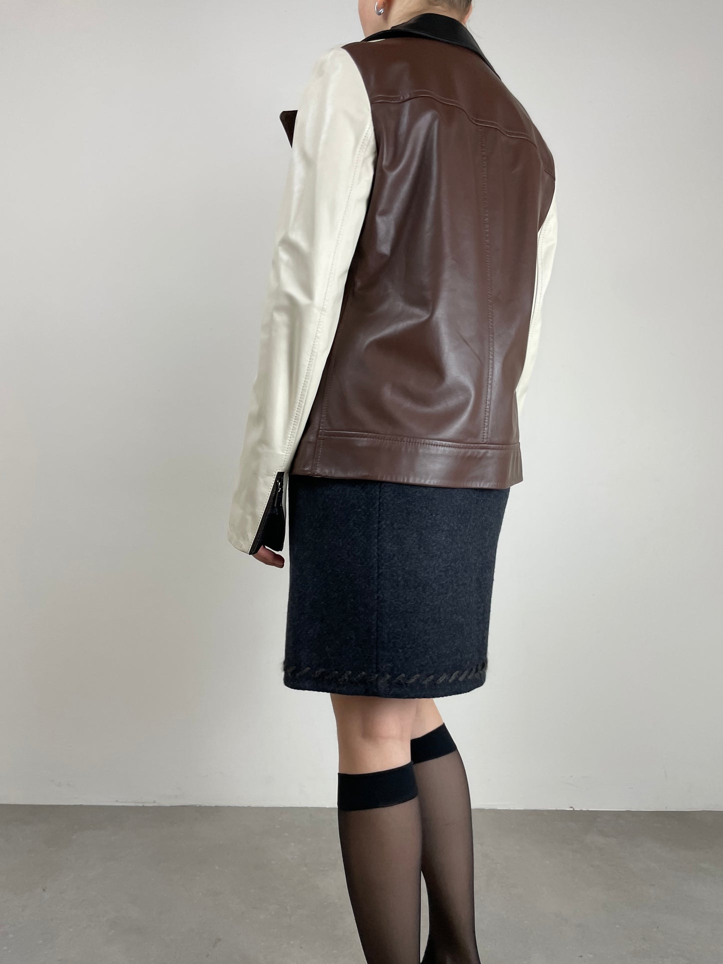 Chiodo in vera pelle bicolor