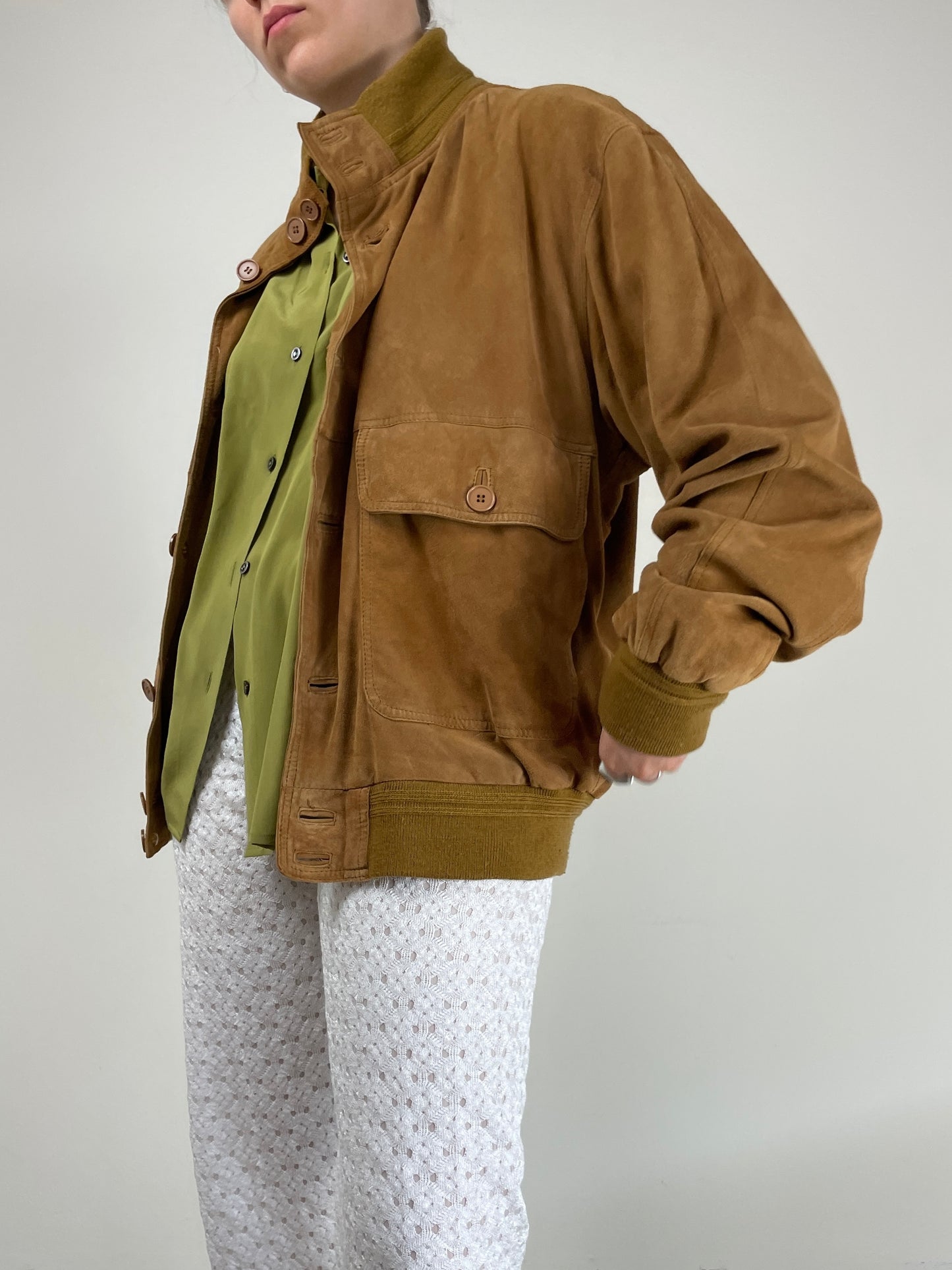Giacca vintage in vera pelle scamosciata