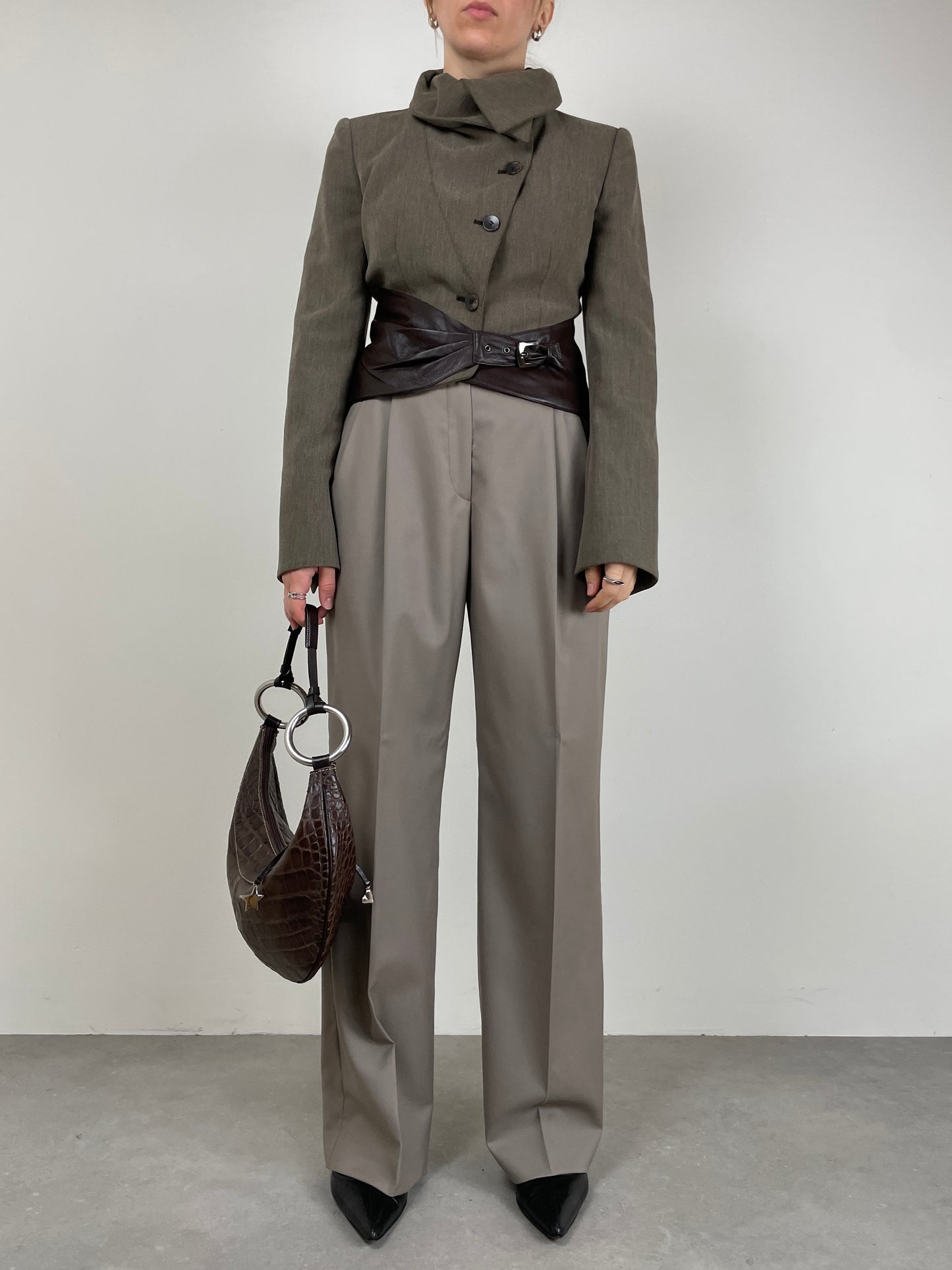 Armani Collezioni giacchetta in lana con dettagli in pelle