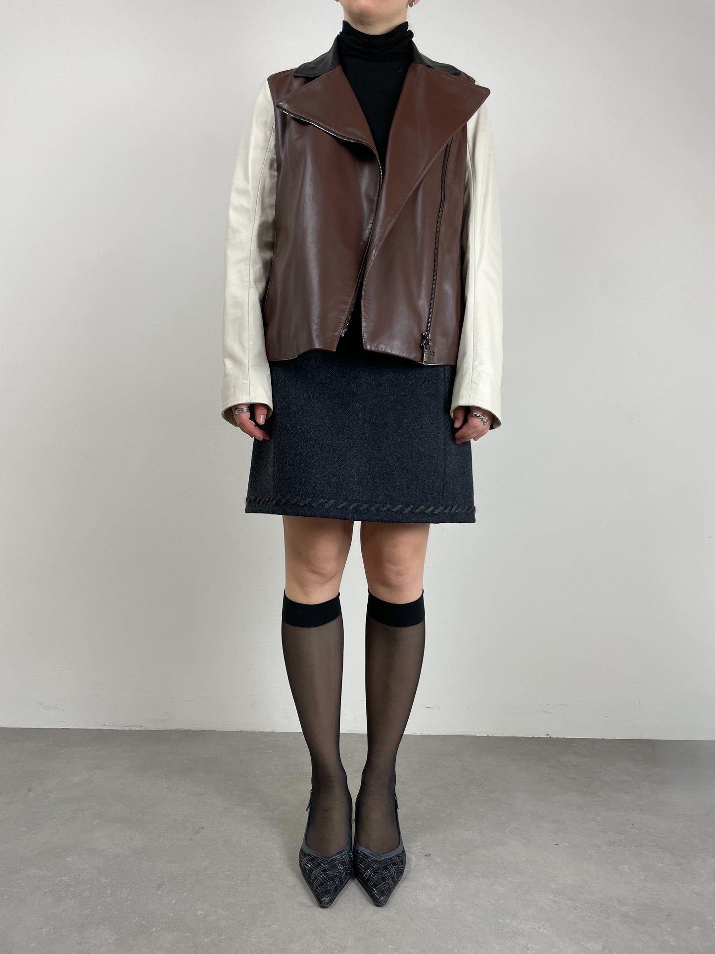 Chiodo in vera pelle bicolor