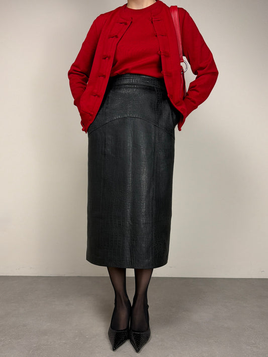 Gonna vintage in vera pelle stampa coccodrillo