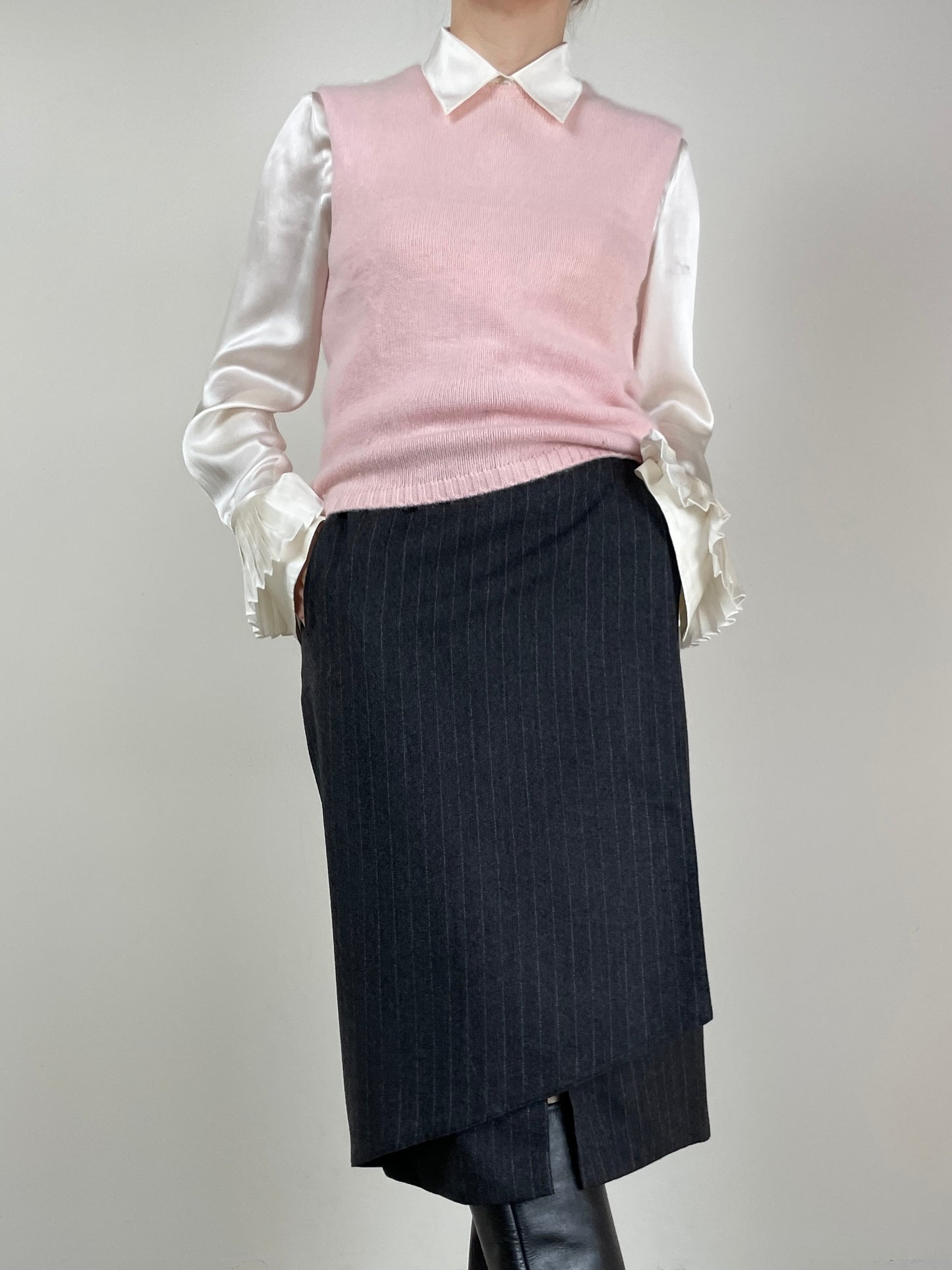Gilet vintage in misto angora rosa
