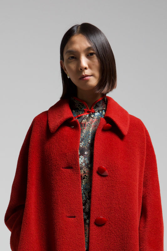 Cappotto rosso in 100% alpaca