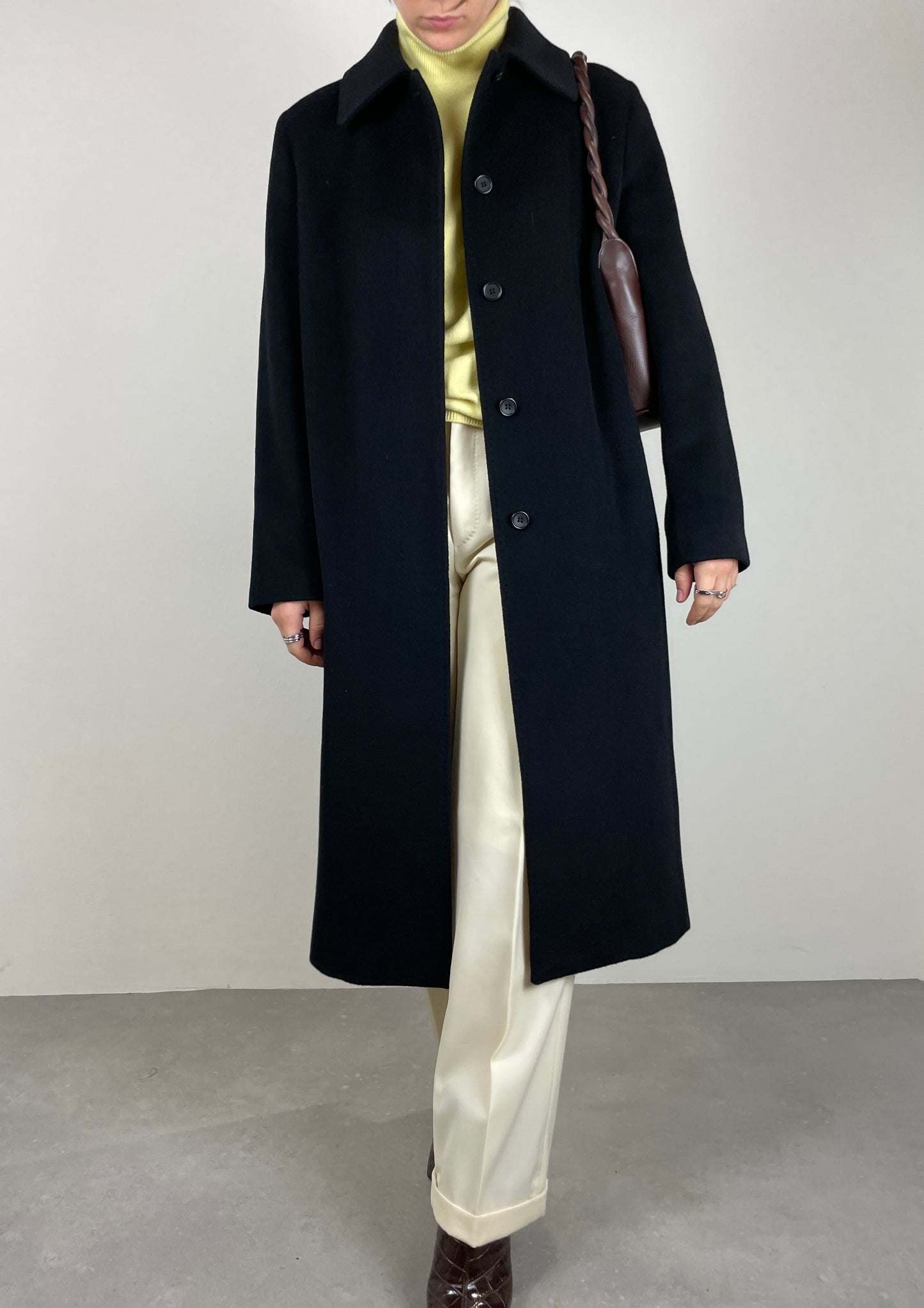 Wool cashmere and angora black coat