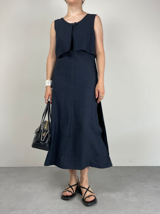 Abito vintage in misto lino con intreccio sulla schiena