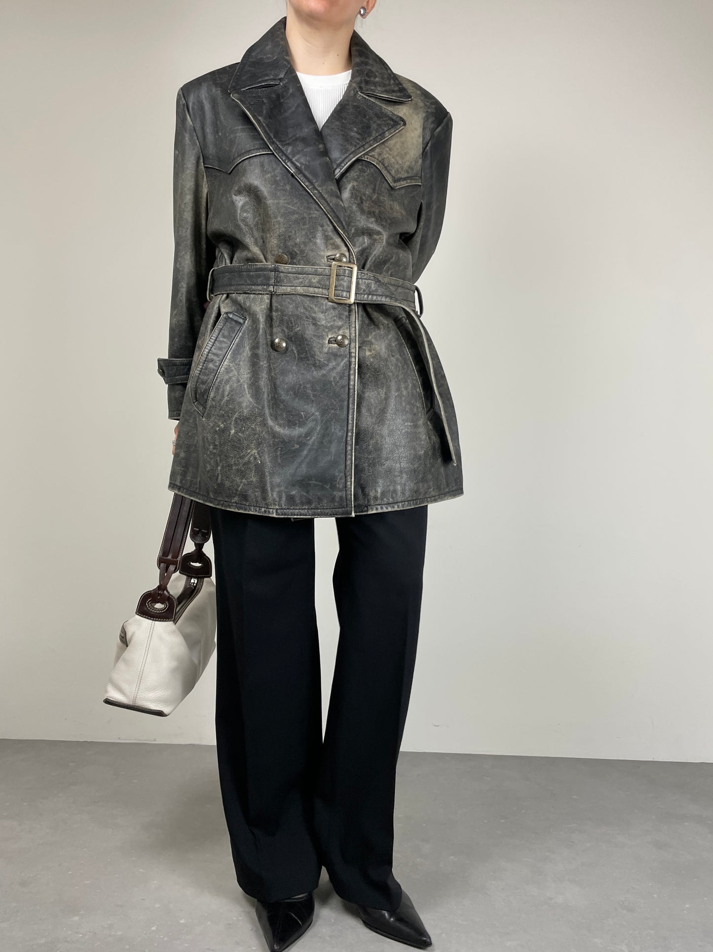Giacca in vera pelle effetto distressed