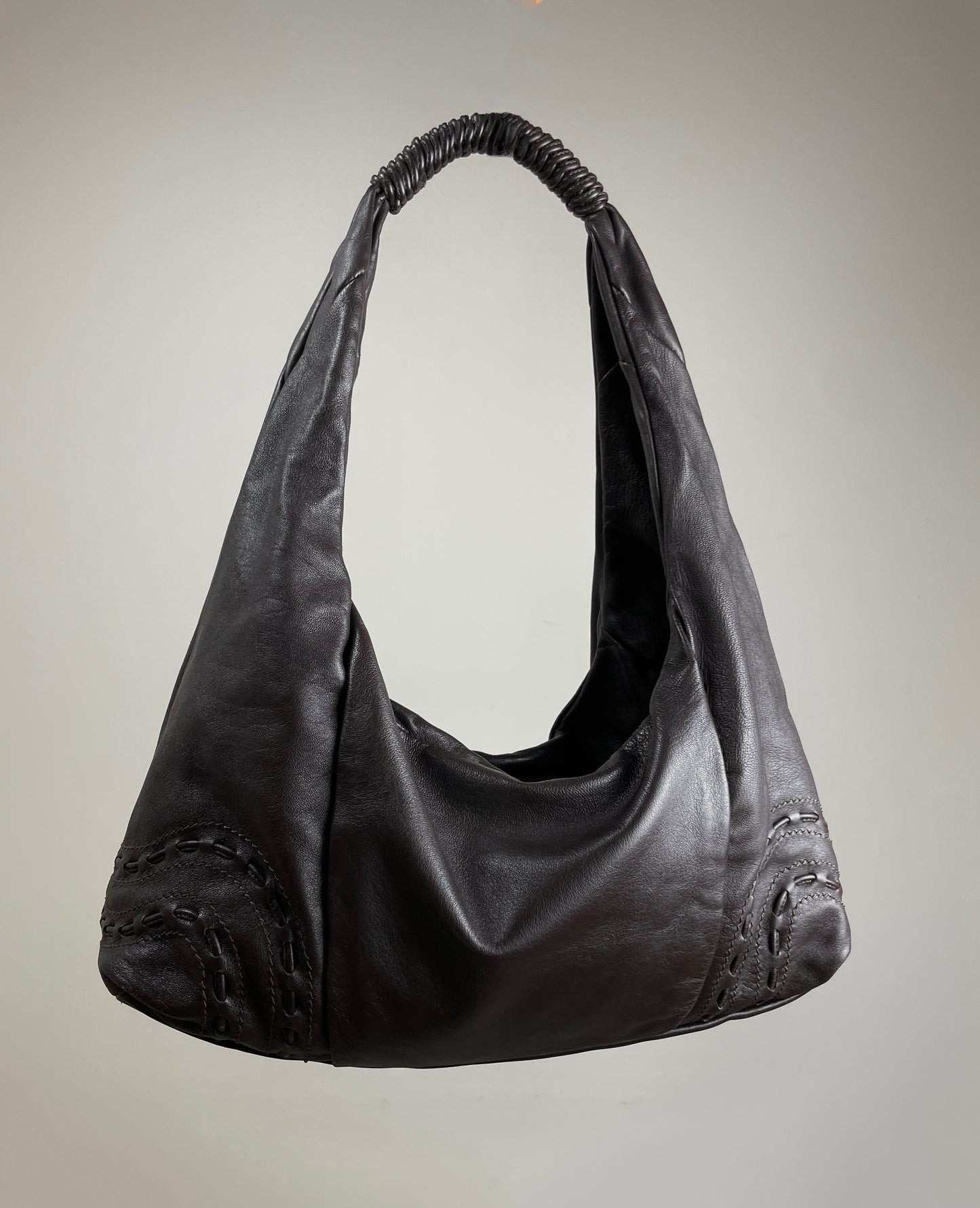 Borsa hobo in vera pelle marrone