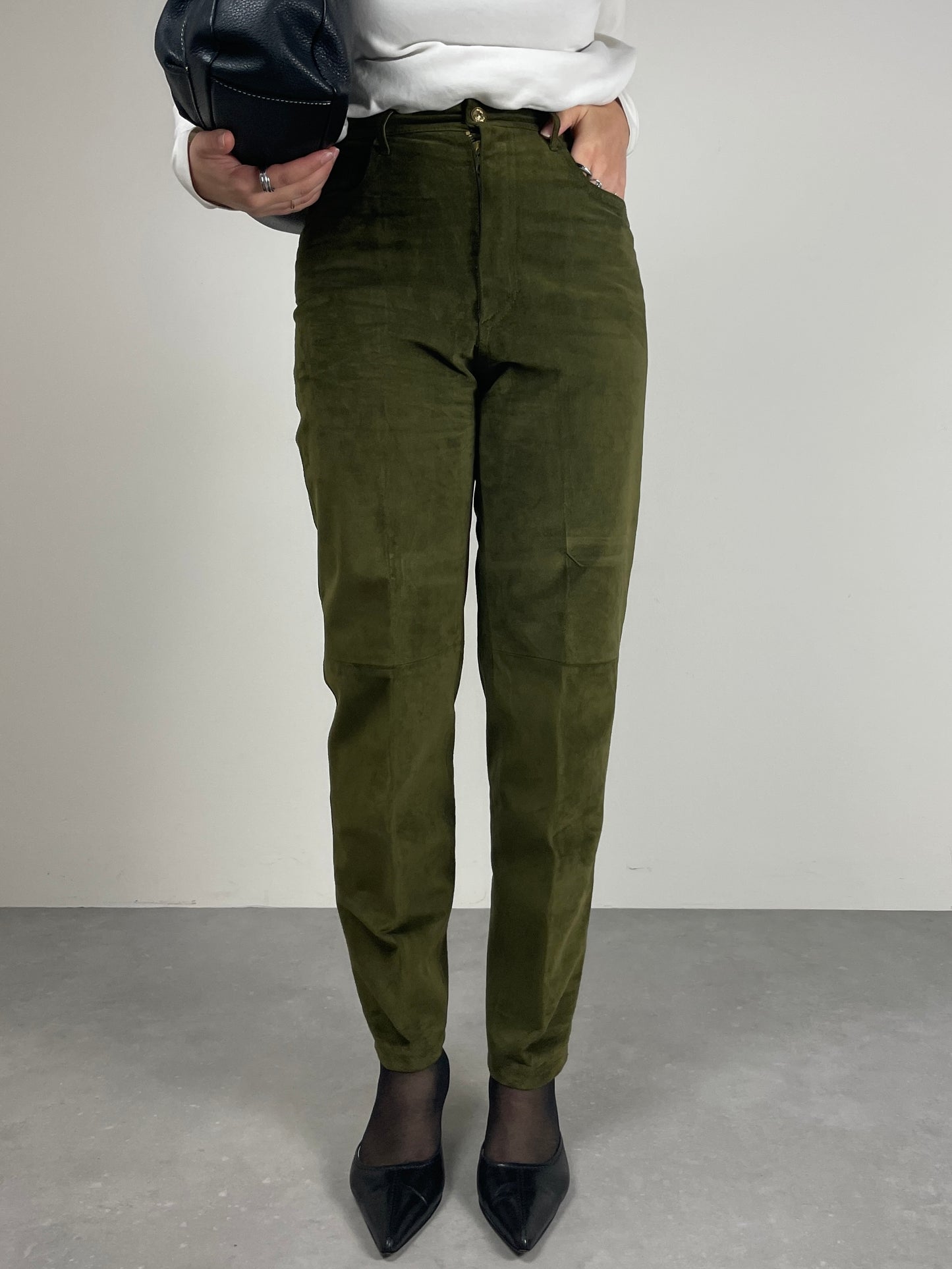 MOSCHINO pantaloni in vera pelle scamosciata