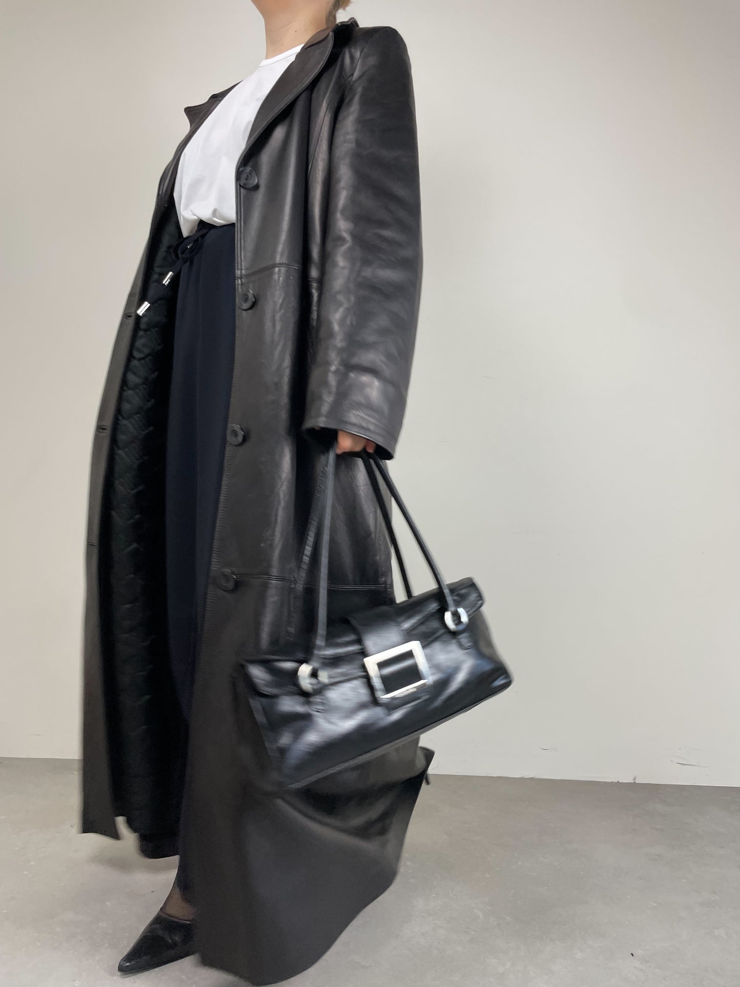 Trench lungo in vera pelle