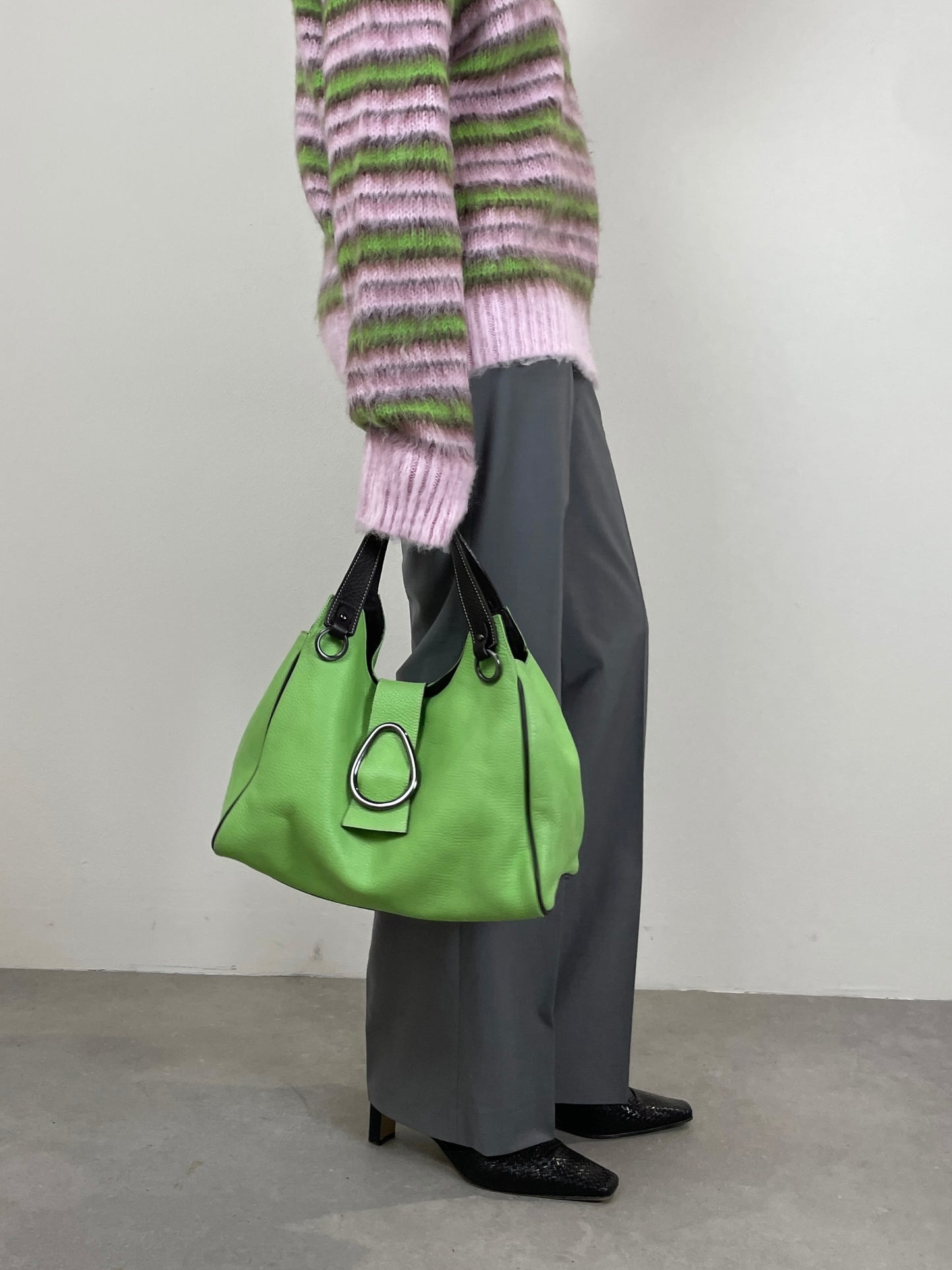 Borsa vera pelle color verde mela