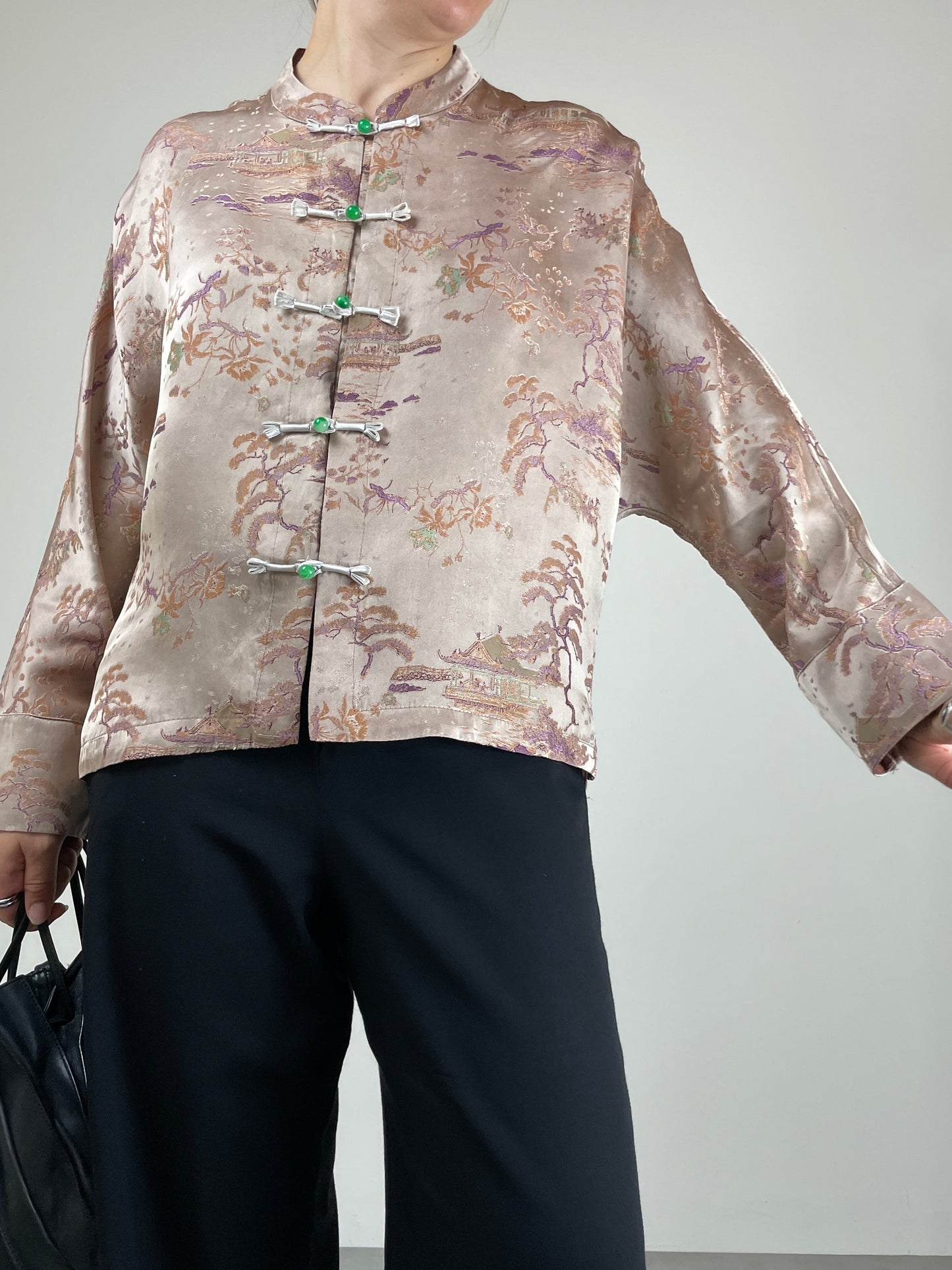 Giacca asiatica in jacquard di pura seta