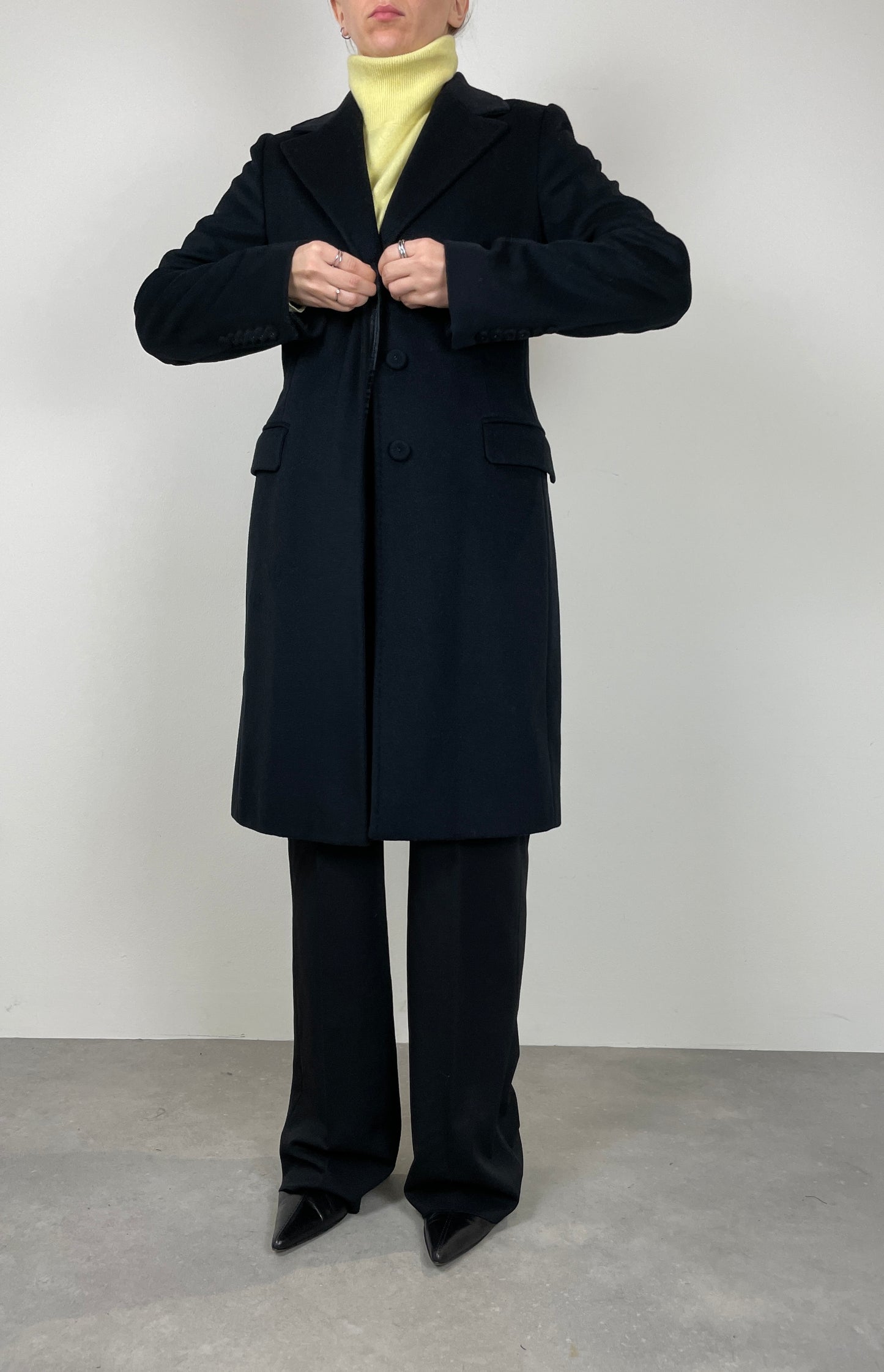 Wool and cashmere soft black coat