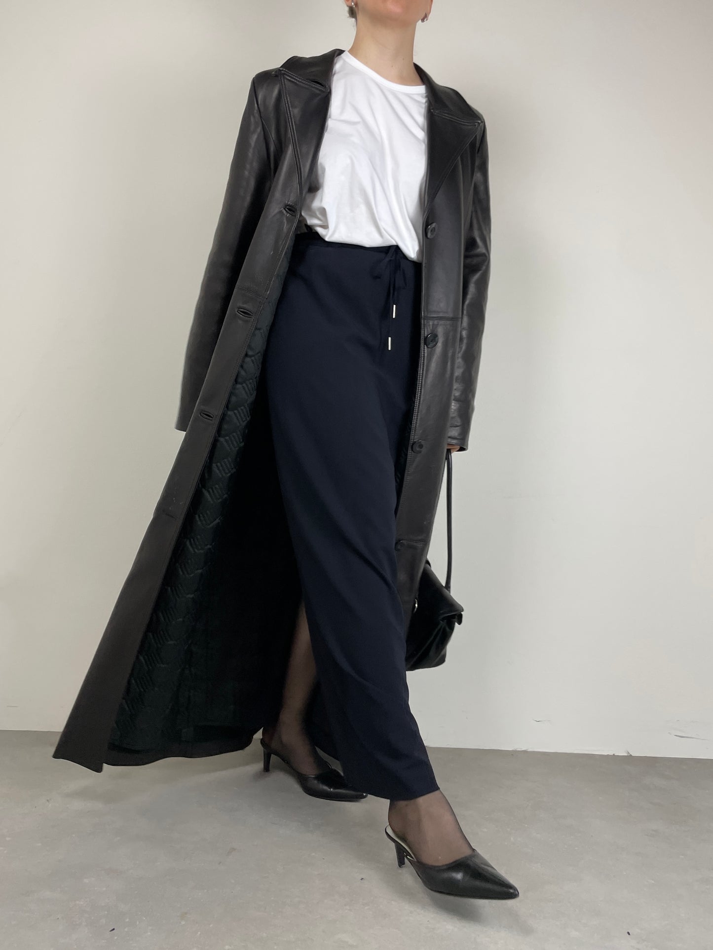 Trench lungo in vera pelle