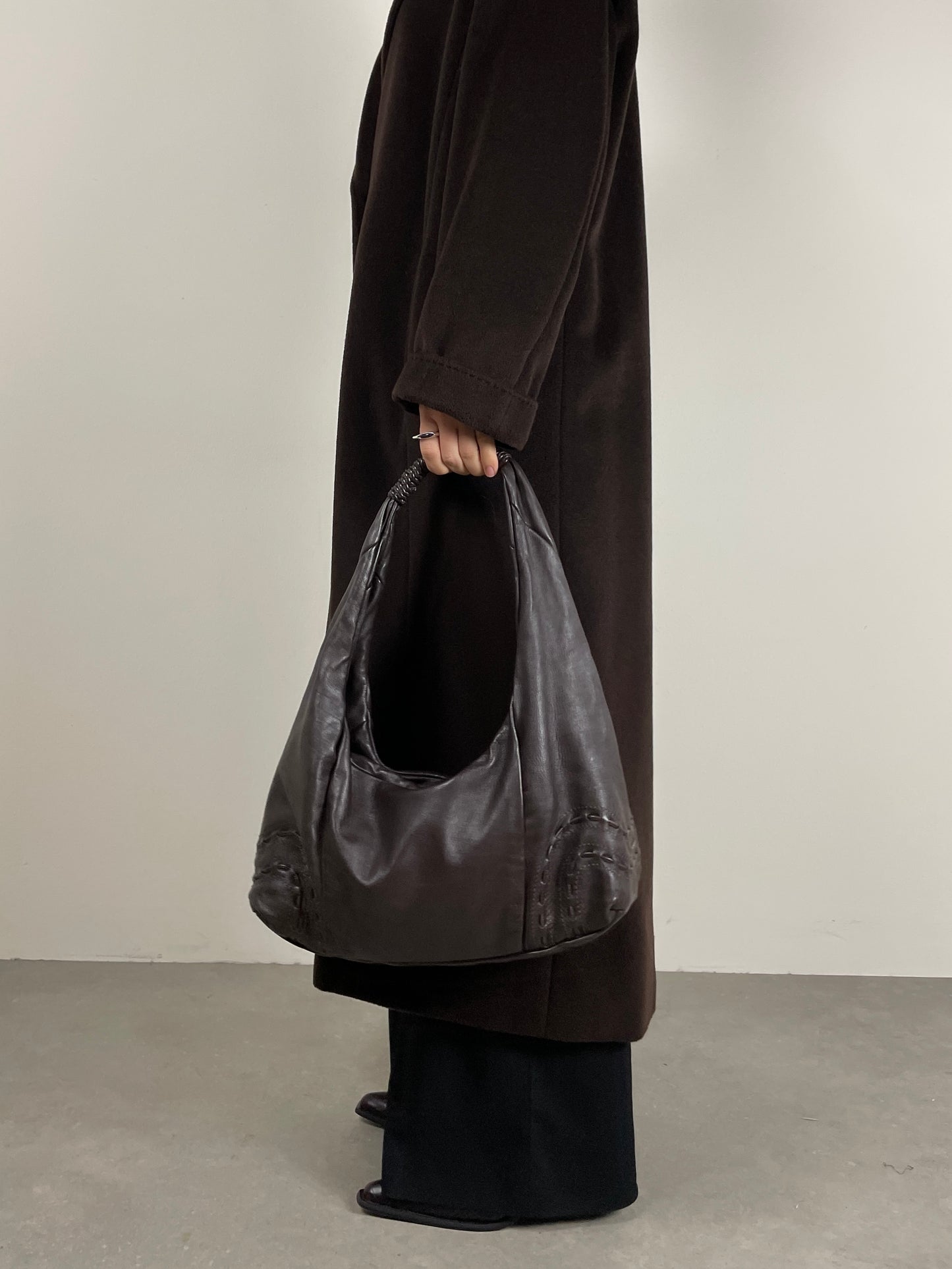 Borsa hobo in vera pelle marrone