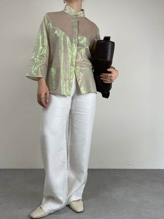 Camicia in misto cotone e lino con finitura iridescente