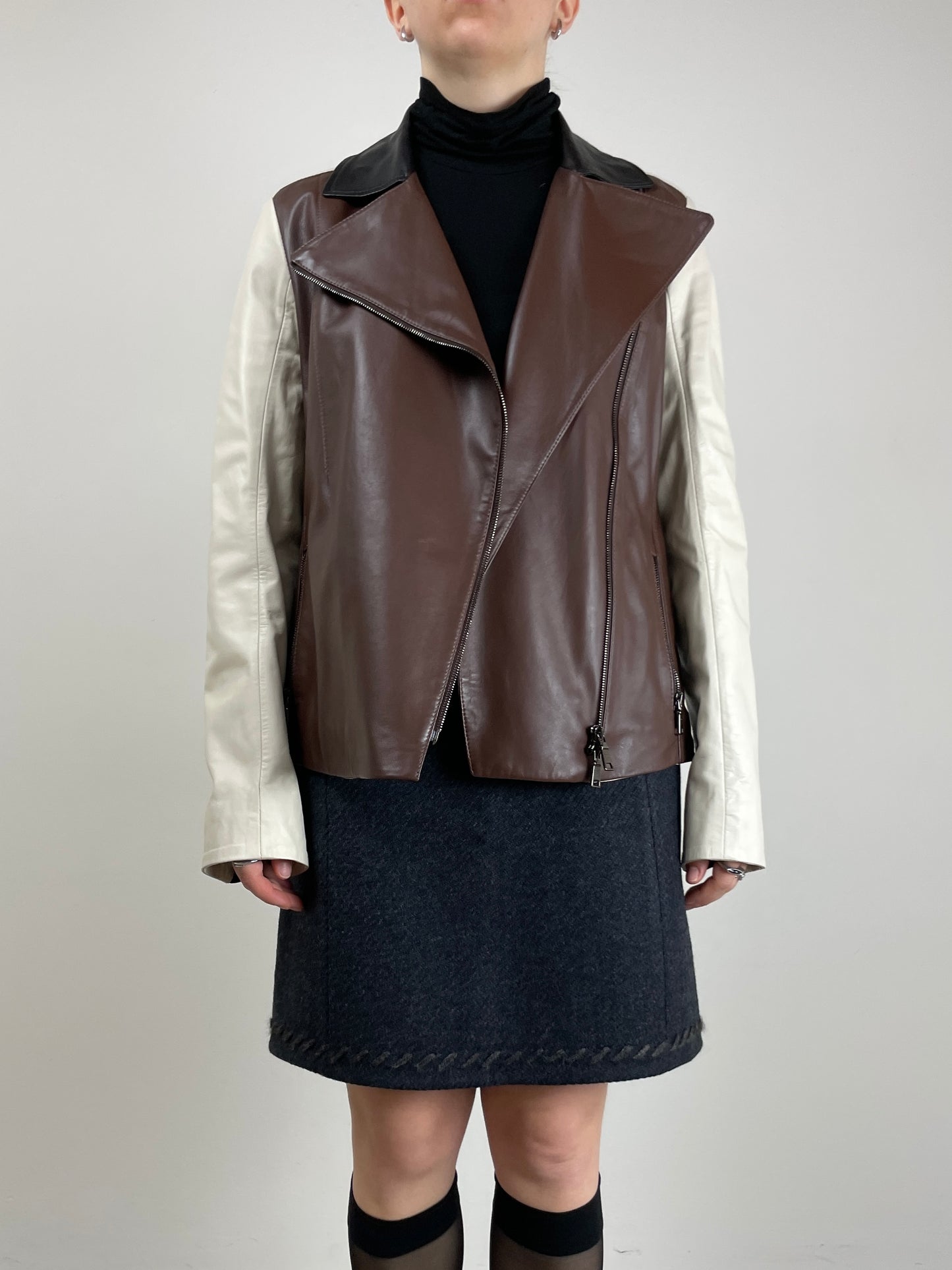 Chiodo in vera pelle bicolor