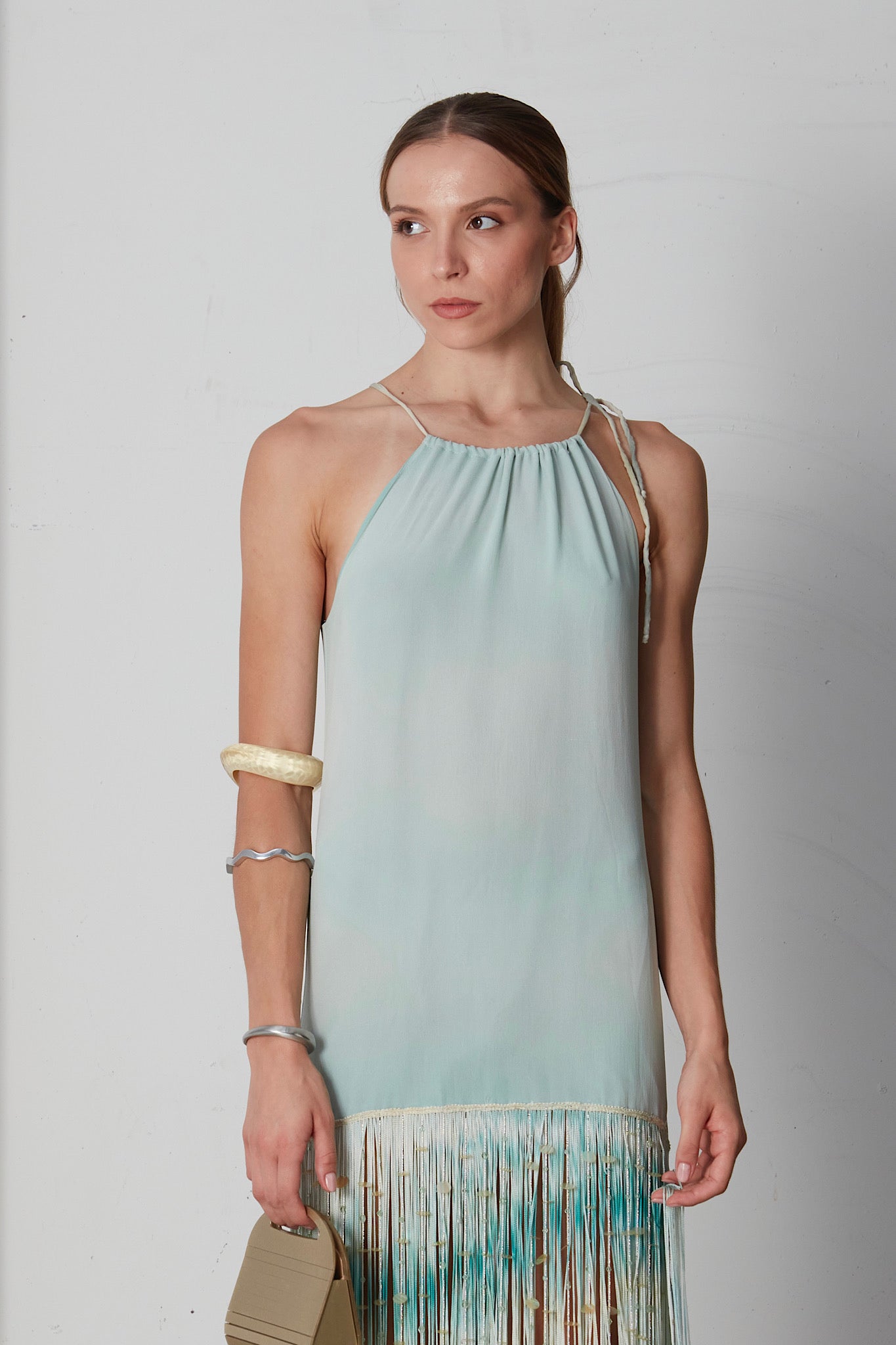 Abito vintage in seta con frange