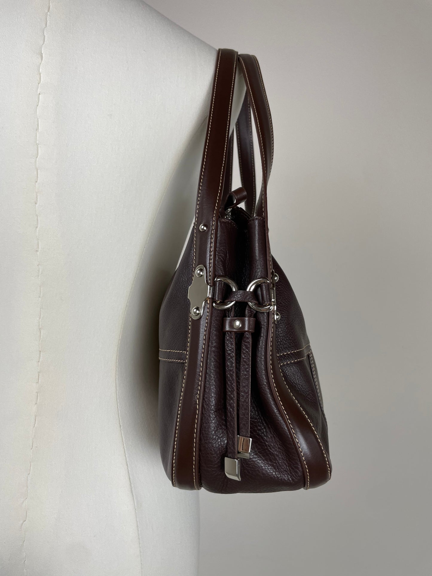 Borsa vintage in vera pelle marrone
