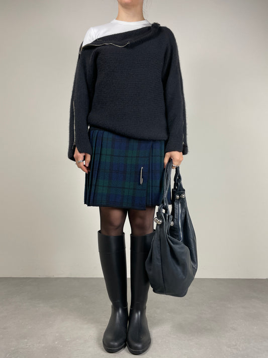 Maglione in 100% puro cashmere blu con zip sulle maniche