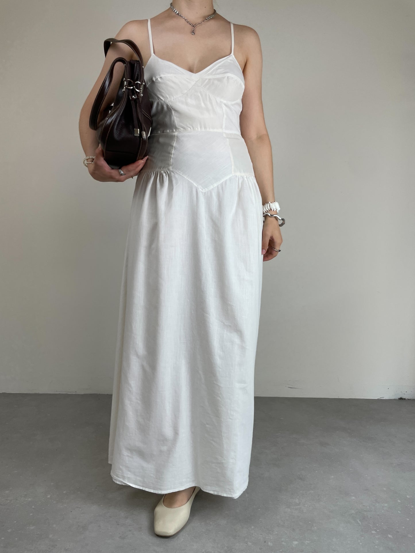Abito lungo bustier con inserti in seta
