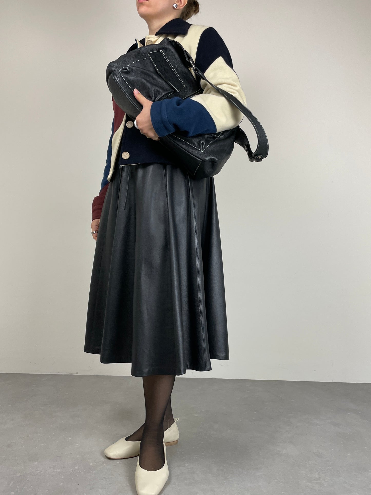 Maxi borsa in vera pelle nera