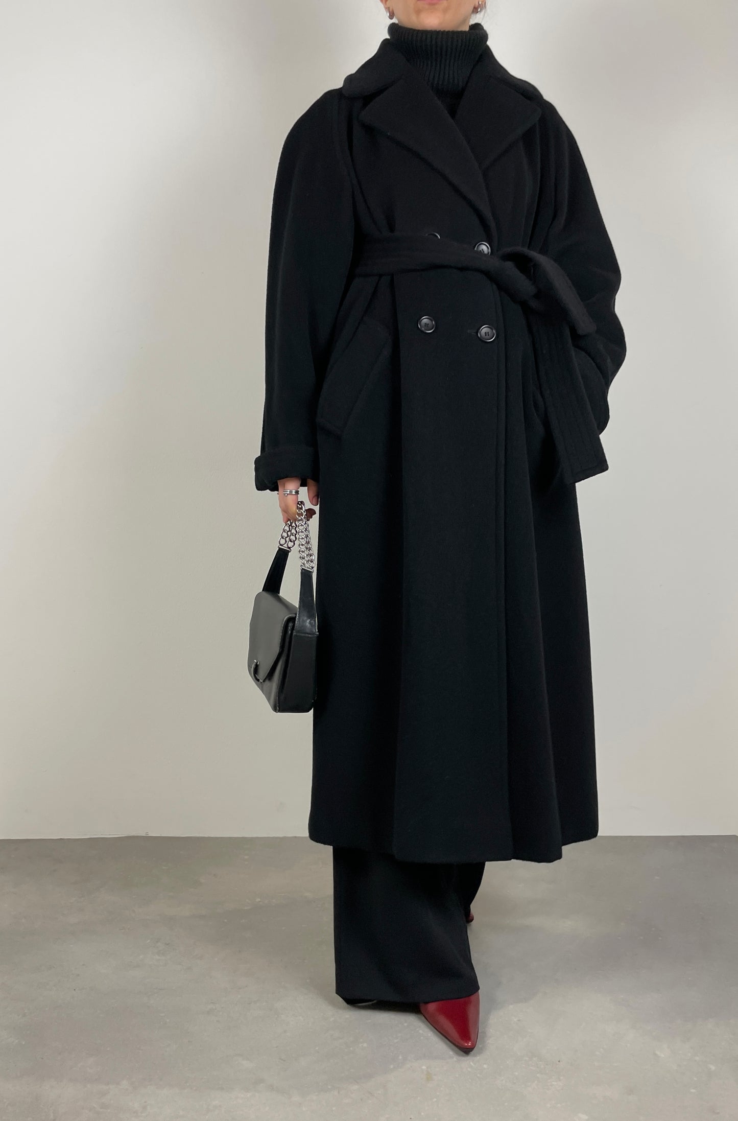 Black wool and cashmere long coat