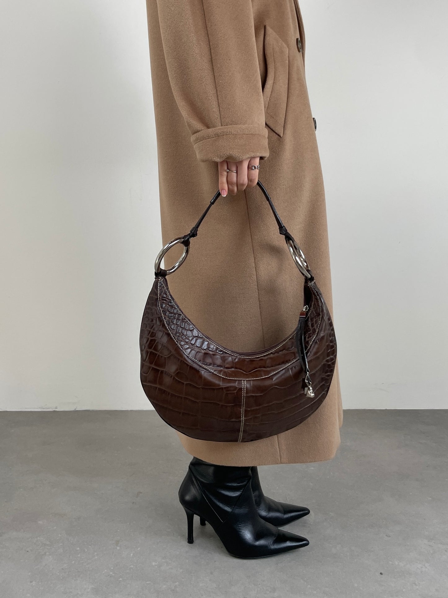 Borsa hobo in vera pelle effetto coccodrillo