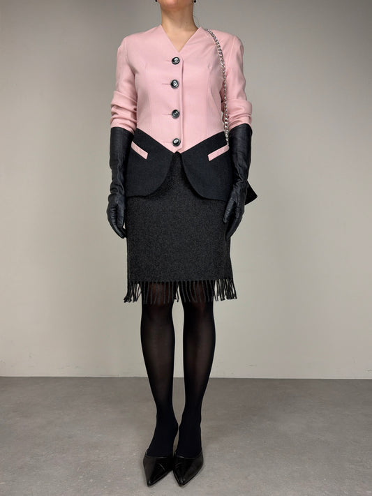 Blazer vintage in lana bicolore rosa e grigio