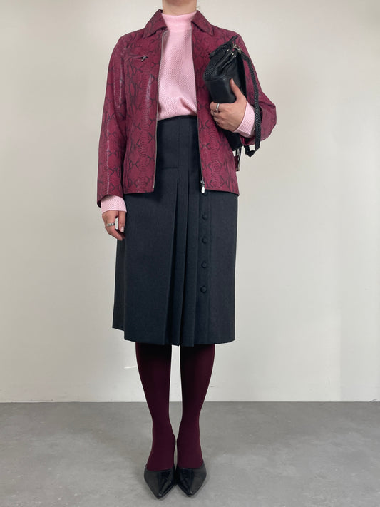 Giacca in vera pelle effetto pitone color barbabietola