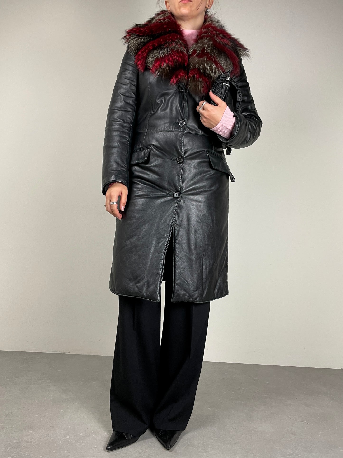 Trench in vera pelle leggermente imbottito