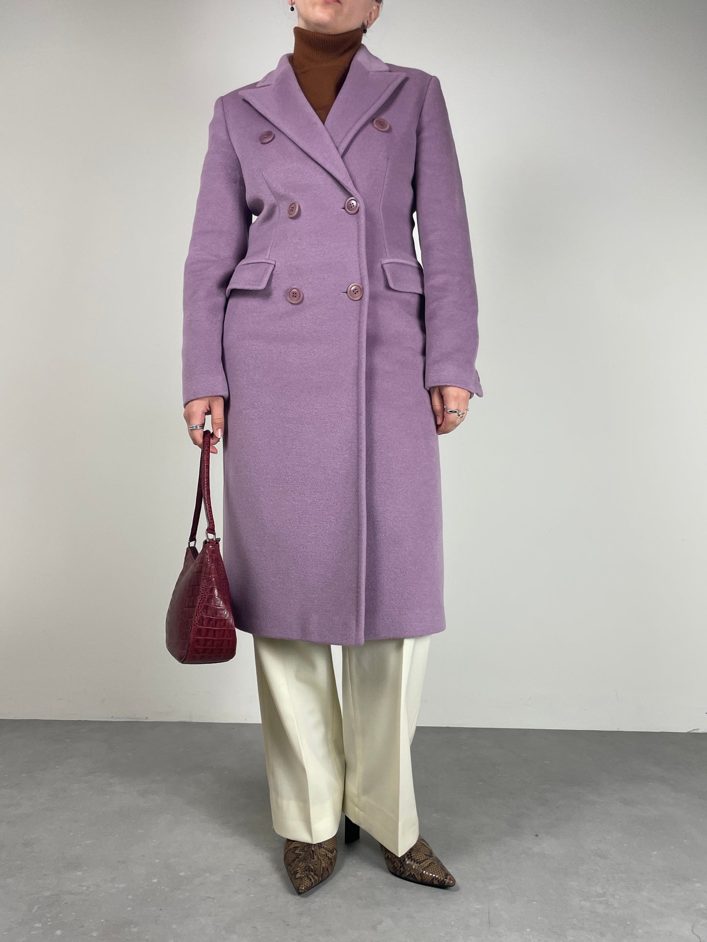 Cappotto in beaver di lana, cashmere e angora color glicine