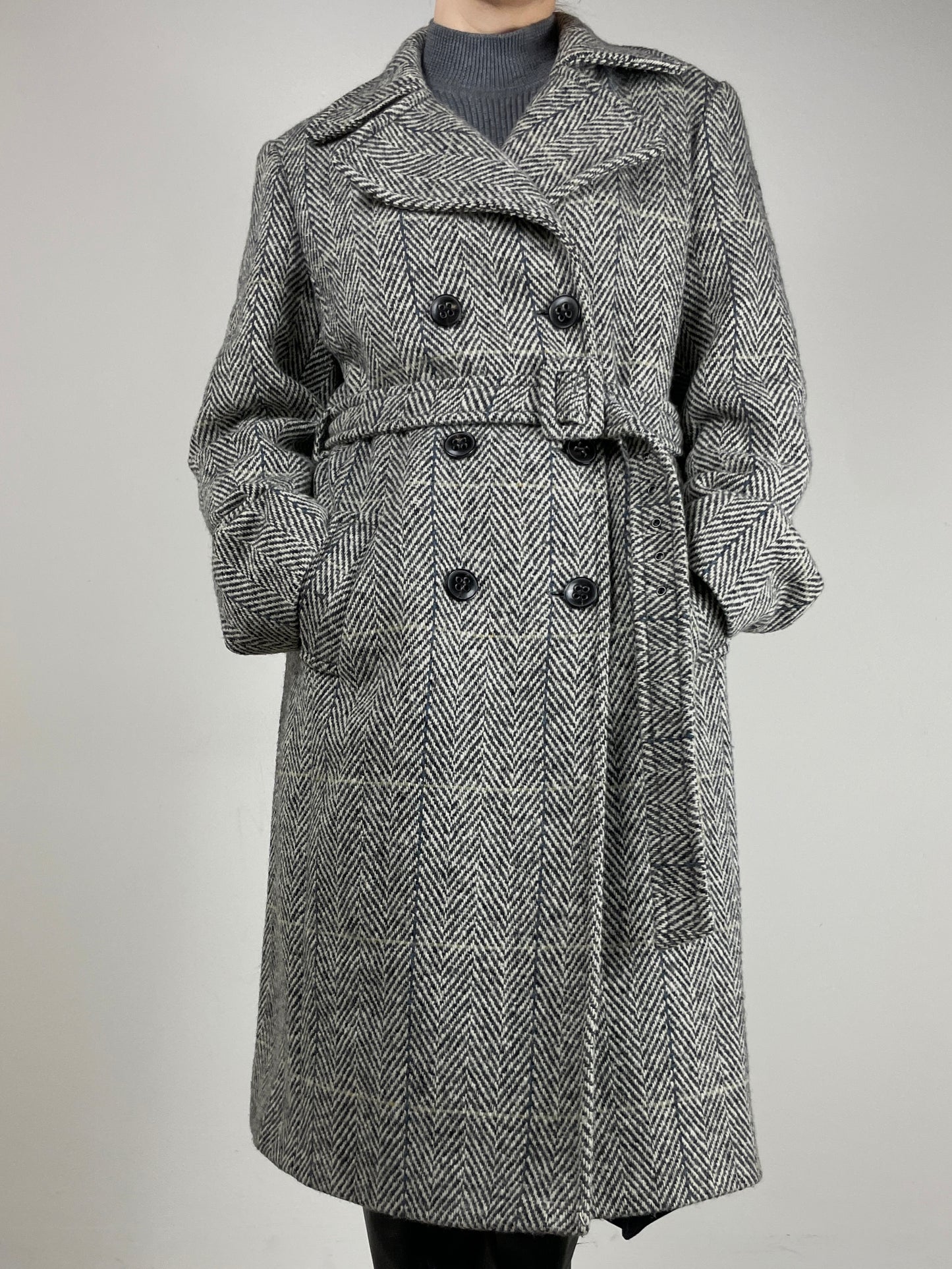Cappotto vintage in 100% lana fantasia spigata