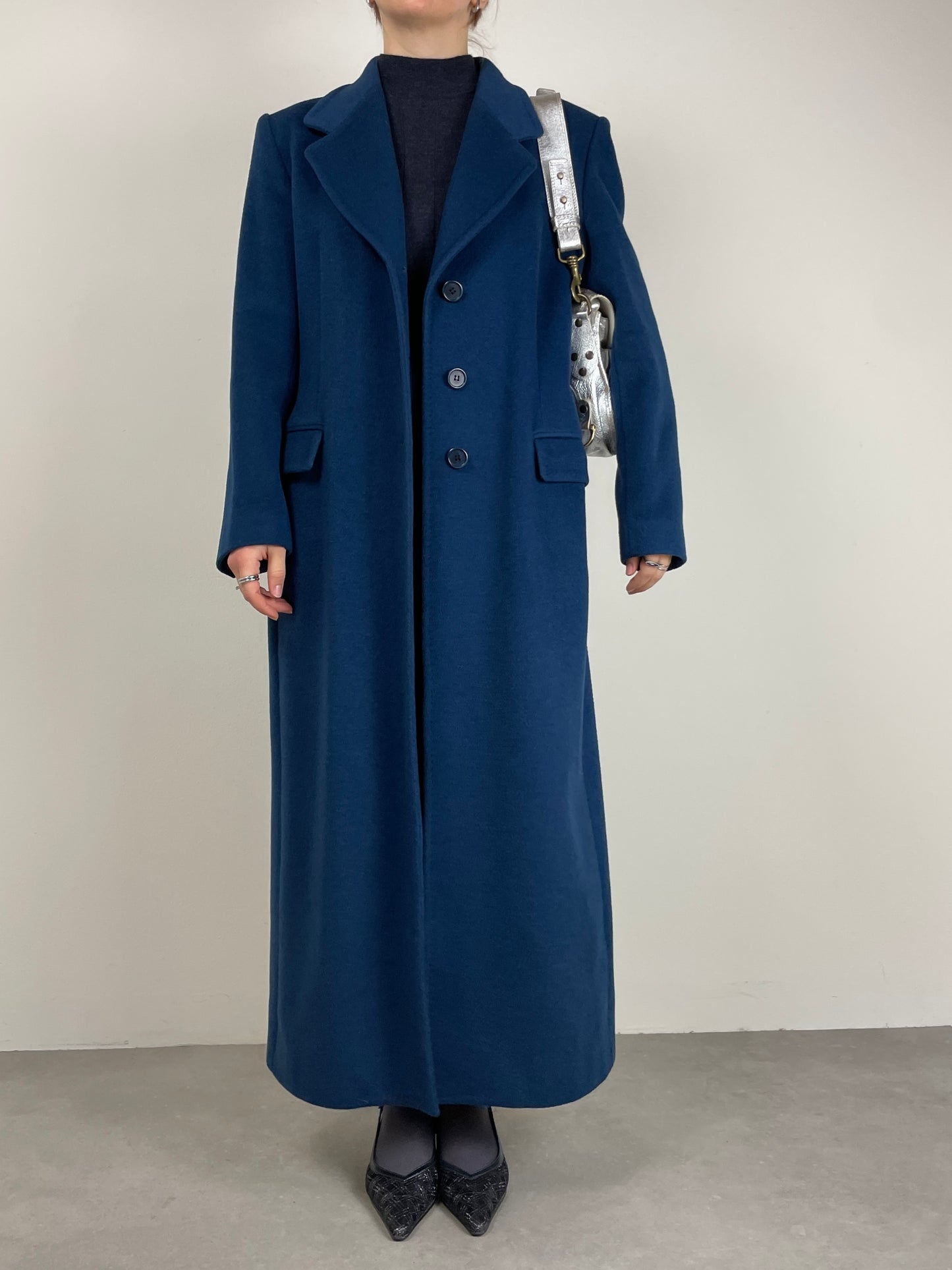 Cappotto in lana color petrolio