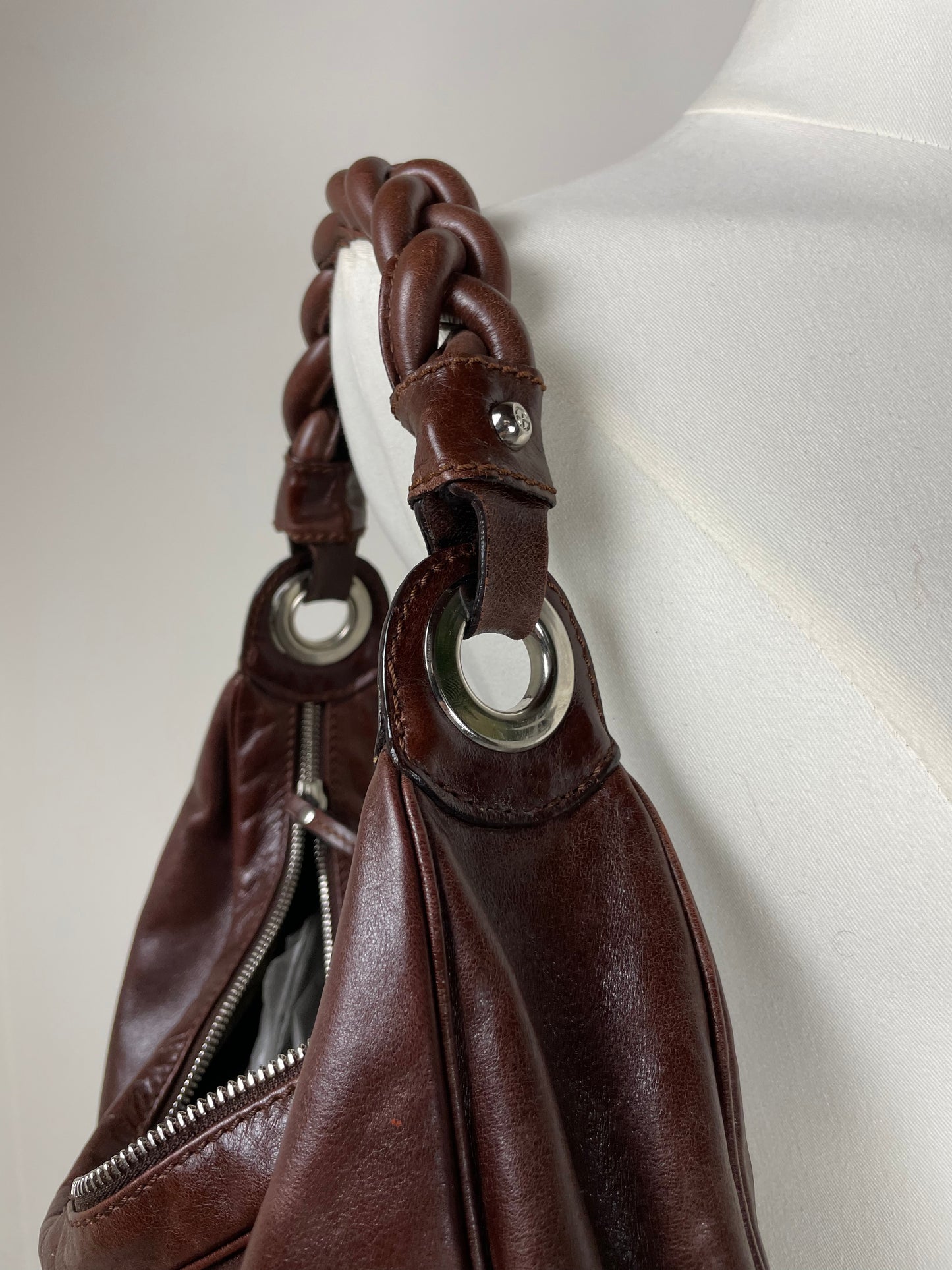 Hobo bag in vera pelle marrone