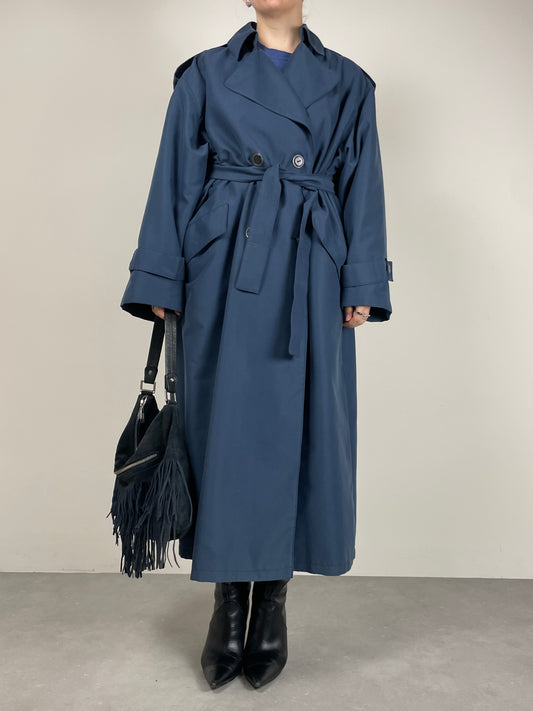 Trench vintage con gilet staccabile in vera pelliccia lapin