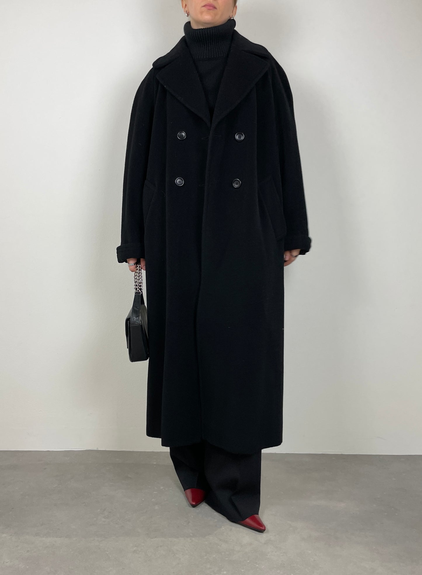 Black wool and cashmere long coat