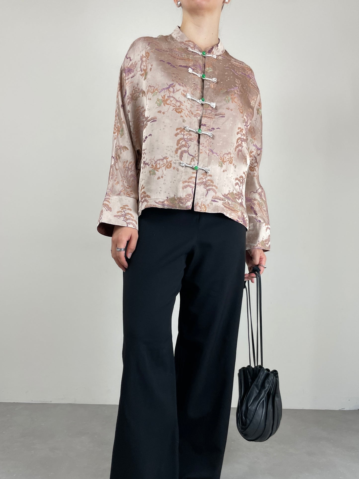 Giacca asiatica in jacquard di pura seta