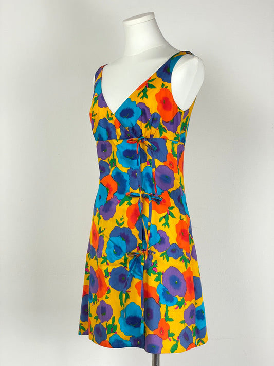 Abitino vintage anni ‘70 in cotone floreale con fiocchi