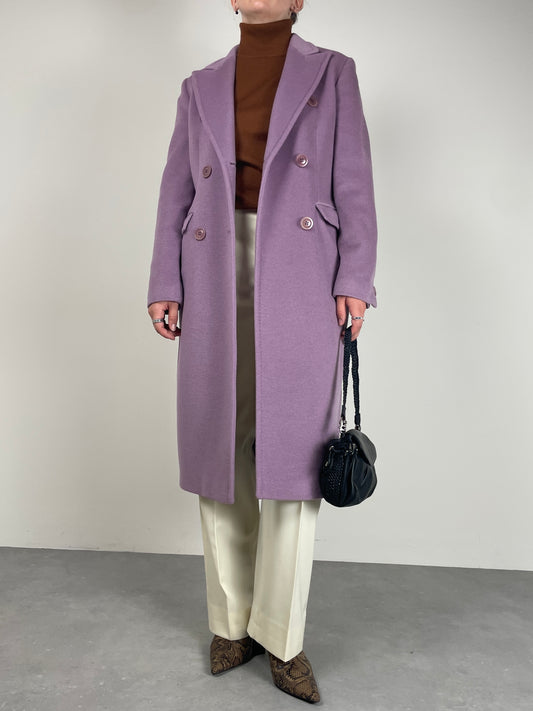 Cappotto in beaver di lana, cashmere e angora color glicine