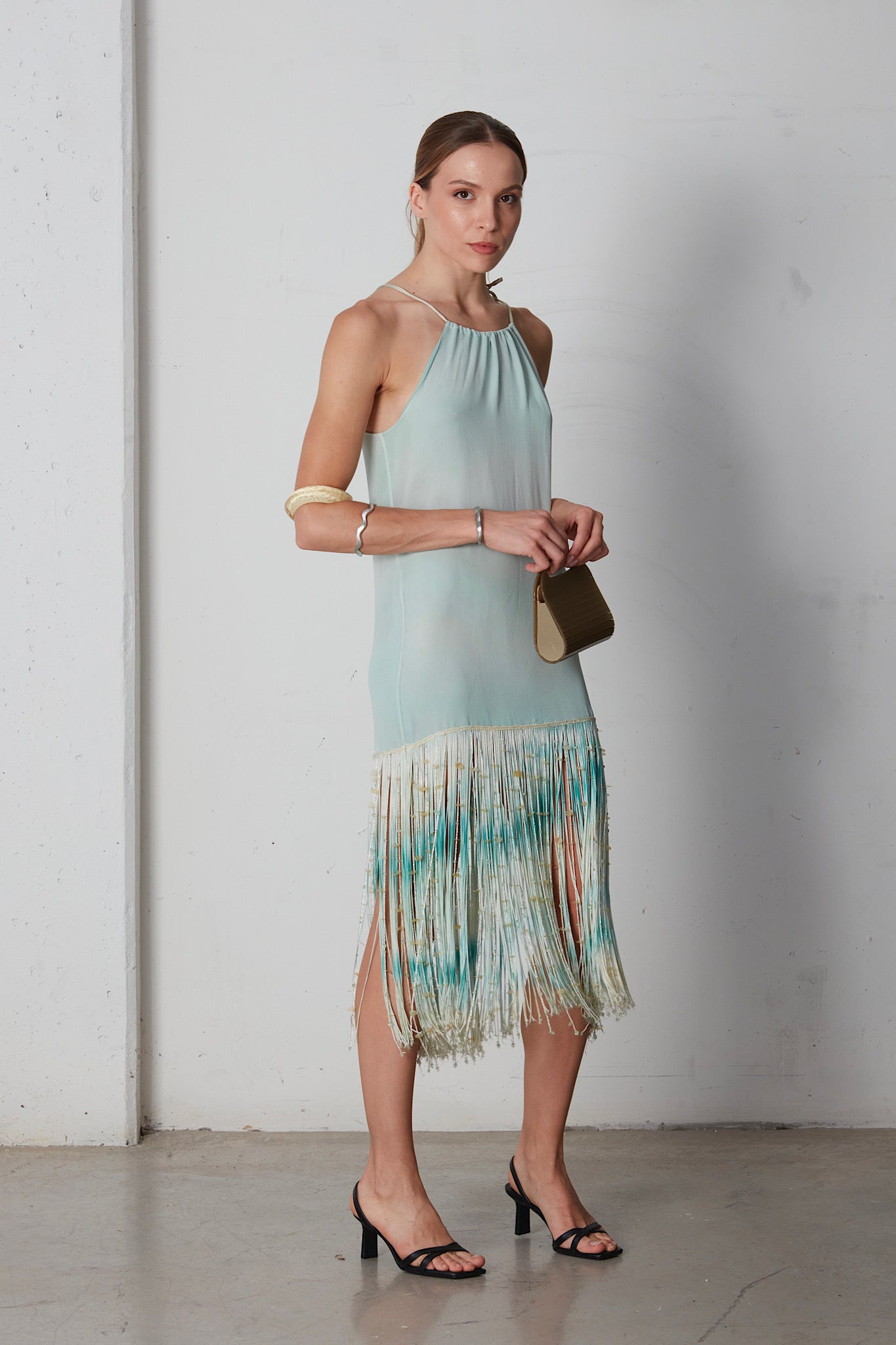 Abito vintage in seta con frange