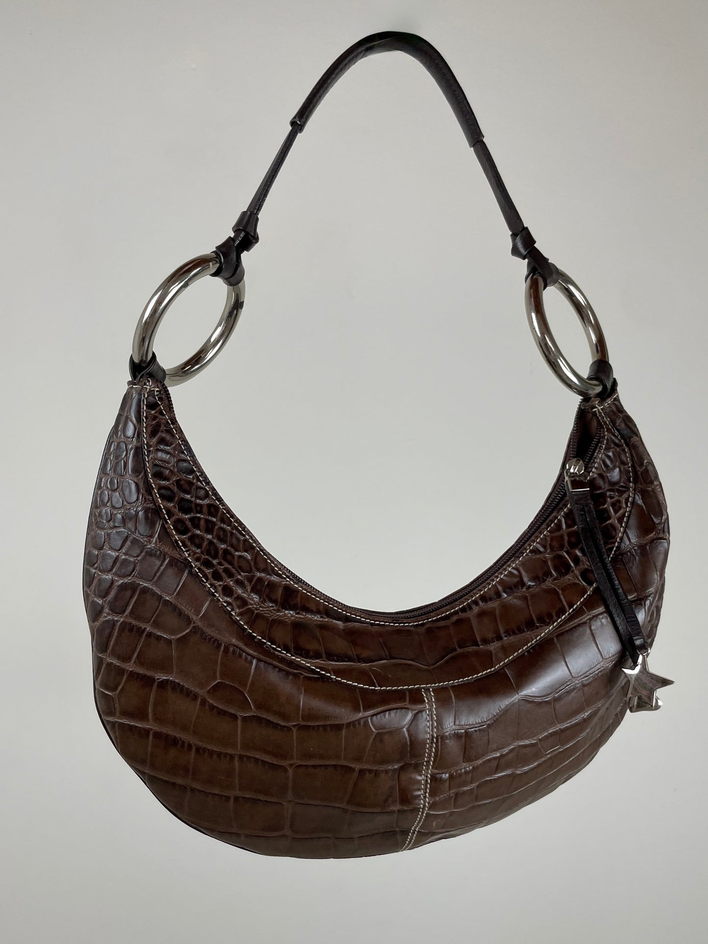 Borsa hobo in vera pelle effetto coccodrillo