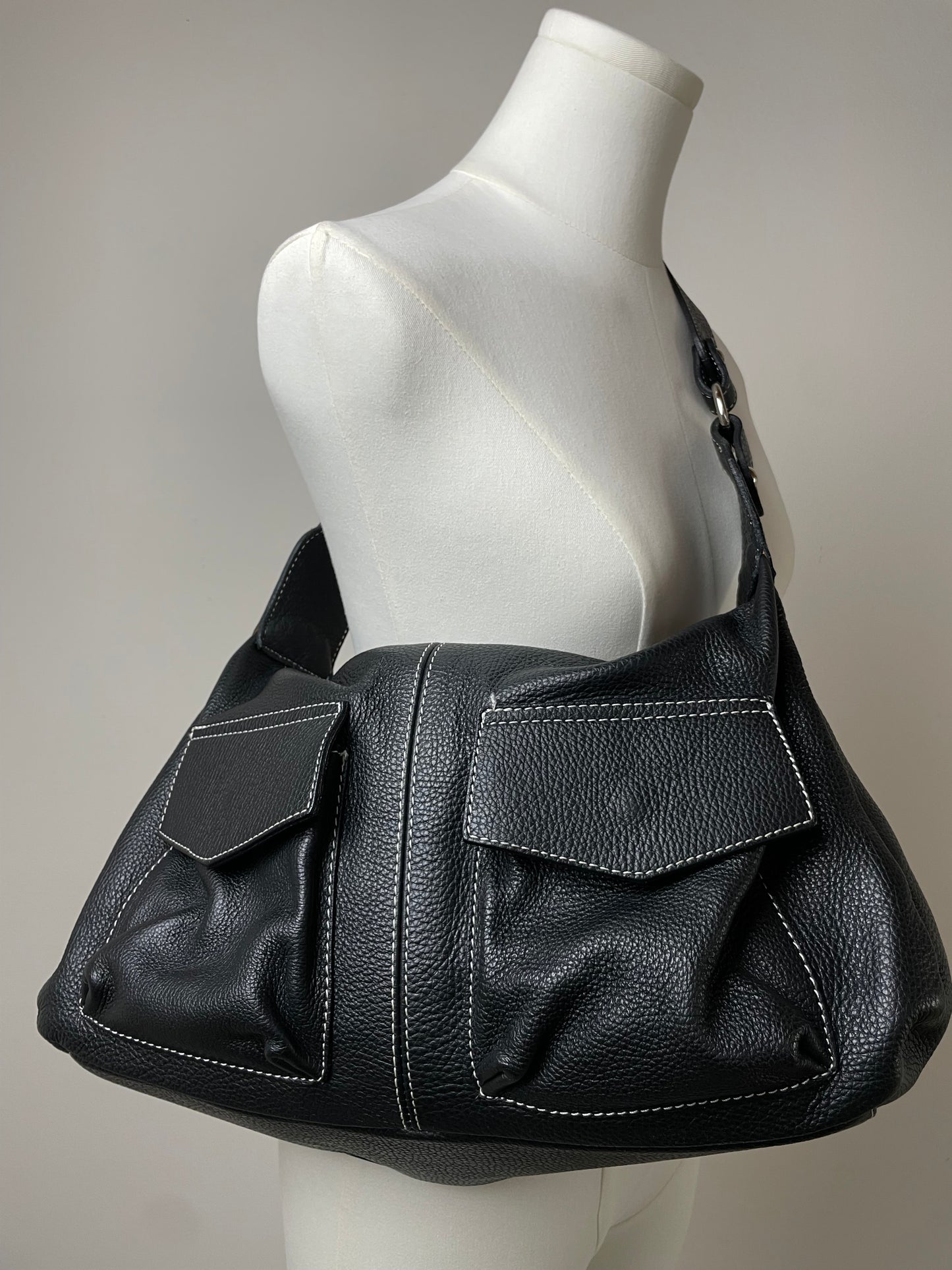 Maxi borsa in vera pelle nera