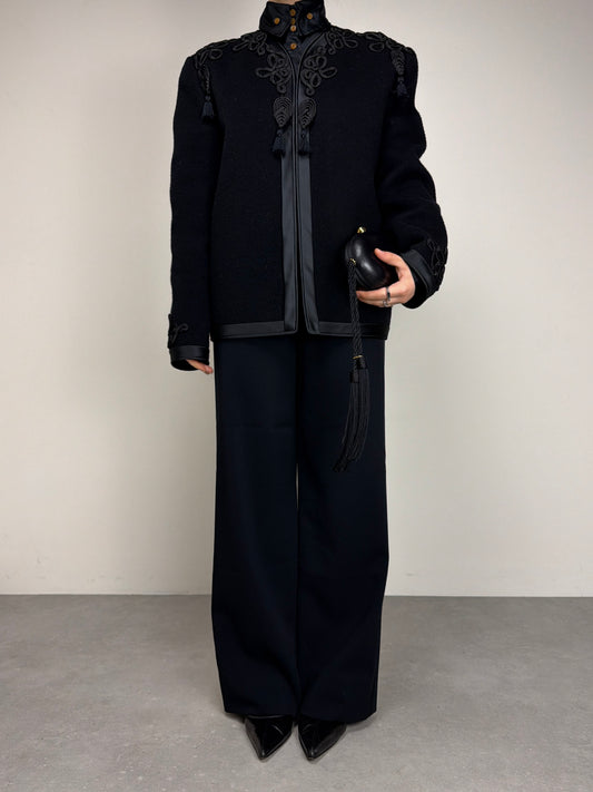 Giacca vintage in panno di lana con passamanerie