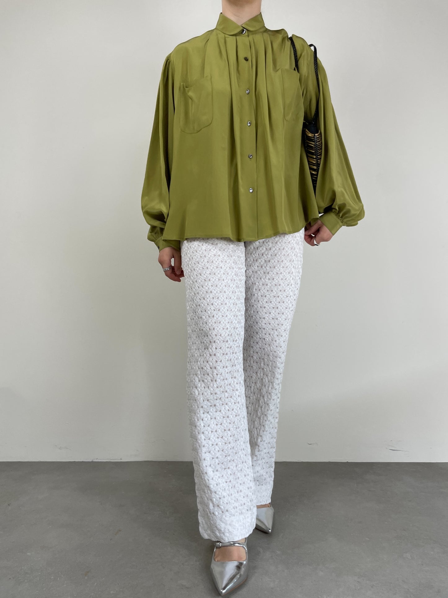Camicia in pura seta verde oliva